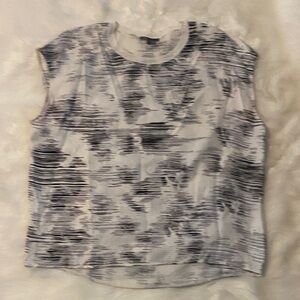 Vince White Tank Top with Black Abstract Stripe Print